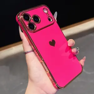 Side Electroplated Solid Heart Phone Case, Vibrant Colors, Fits iPhone X/11/12/13/14/15/16/17 Pro/pro Max/plus, Protective Design