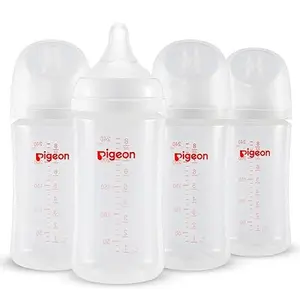 Pigeon PP Nursing Bottle Wide Neck, Anti-Colic, Streamlined Body, Natural Feel, Easy to Clean, 8.1Oz(Pack of 4), Includes 4pcs M Nipples (3m+) baby registry essential