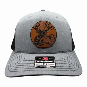 Eat Local Trucker Hat| Leather Patch Hat| Breathable Mesh Back Cap| Outdoor Hunting Fishing Adjustable Mesh Back Snapback Cap, Rustic Country Style Hat for Men Women, Perfect Gift Idea