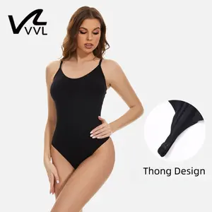 VVL Christmas Women's Sleeveless Bodysuit for Tummy Control Round Neck Seamless Thong Going Out Tops Body Suits
