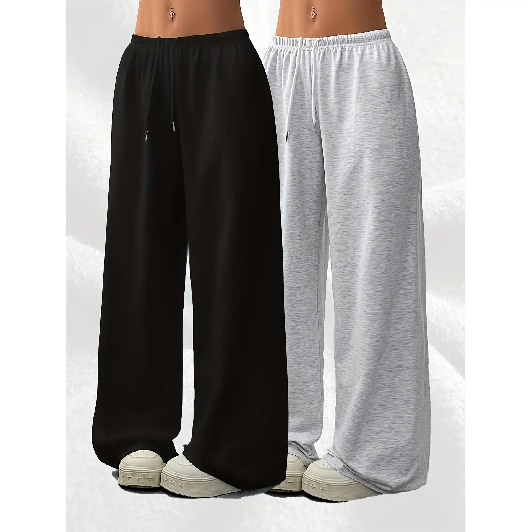 Two-Pack, Women's Spring Summer Autumn Simple Front Tie Loose Sweatpants, Casual Daily Loose Wide-Leg Casual Long Pants