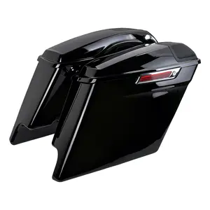 Black 5 Inch Stretched Hard Saddle Bags With Professional Speaker Lid Fit For Road King FLHR 2014 2024 Combined Storage And Audio Motorcycle Accessories