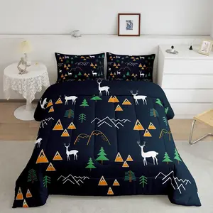 Feelyou Cartoon Deer Antlers Figure Print Blanket Bedding Set - Lightweight, Warm Multi-Size Duvet Insert & Quilt for Kids' Camper Bedroom Textiles
