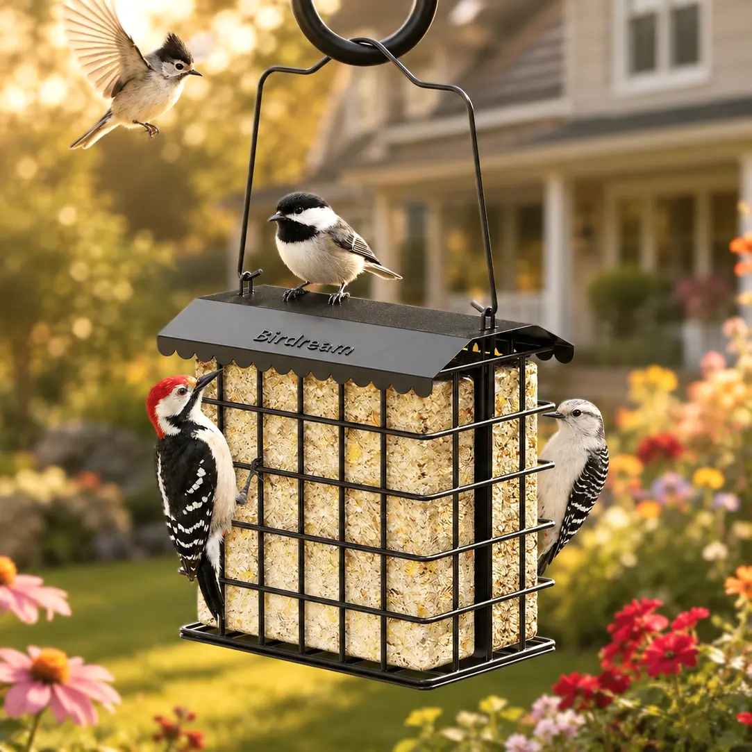 Birdream Double Suet Bird Feeder for Outdoors, All-Metal, Holds 2 Standard Suet Cakes, Easy to Refill, for Woodpeckers, Chickadees and Nuthatches