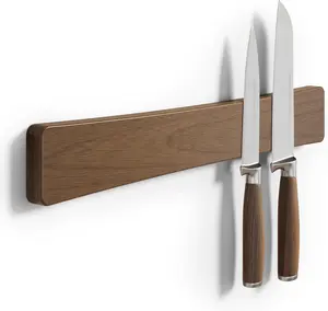 Magnetic Knife Holder for Wall, 16" Acacia Wood No Drill Knife Magnet Strip Use as Tool Key Storage Knife Bar, Powerful Wall Mounted Magnetic Knife Rack for Refrigerator & Kitchen Utensil Organizer