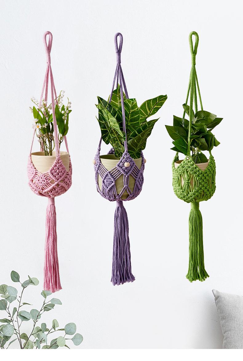 Handmade Cotton Rope Plant Hanger – Macrame Flower Pot Holder, Hanging Basket for Indoor Outdoor Plants, Modern Simple Style, Bohemian Woven Home Decor for Living Room Balcony