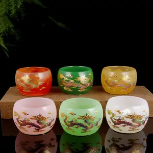 Colorful Chinese Dragon Glass Tea Set Jade Porcelain Glass Teacup Gongfu Tea Single-Cup Household Set