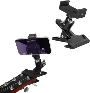 Guitar Phone Mount Black Clamp Install Clip On 360 Rotating Ball Head Suitable for 5.5cm to 7.5cm Handset Versatile Functionality Multipurpose Use