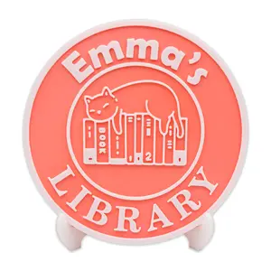 Co3dprint Personalized Library Sign Book Nook Decor with Stand Unique Bookshelf Sign for Readers Bookshelf Gift Book Lovers Personalized Library Decorative 6x6 Inches Pink