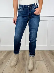 Judy Blue Hope Mid-Rise Cuffed Boyfriend Dark Wash Jeans