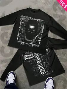 Men's Long Sleeve T-Shirt, Slim Fit Christian Cross Pattern, Casual Home Wear, Fashionable Street Style, Perfect Gift Choice, Streetwear