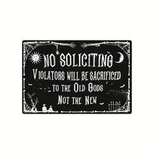 1pc Multicolor Putuo Decor Vintage Halloween Metal Tin Sign - "No Soliciting Violators Sacrificed to the Old Gods, Not the New" - Spooky Home Decor Wall Art for Home, Front Door - Ideal Halloween Gift