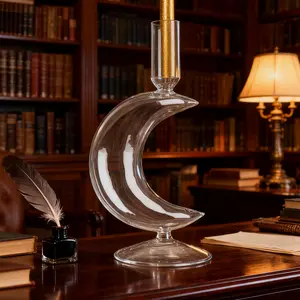 1pc Ramadan Creative Simple Moon Candle Holder, Cozy Dinner Long Stick Candle Stand, Suitable for Fasting Month Decorations