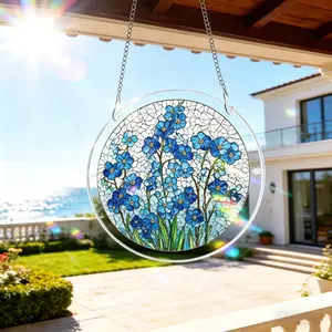 New Acrylic Puzzle Light Catcher, Three Sizes Available, Blue Flower Pattern, Decorative Items, Perfect for Home Decoration