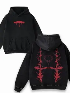 Choso Inspired Jujutsu Kaisen Anime Manga Washed T-Shirt Hoodie, Dark Aesthetic Double-Sided Graphic Tee, Y2K Gothic Streetwear, Fleece Lined Pullover, Men’s Casual All Season Top, Breathable Comfortable, Gift Set O4O