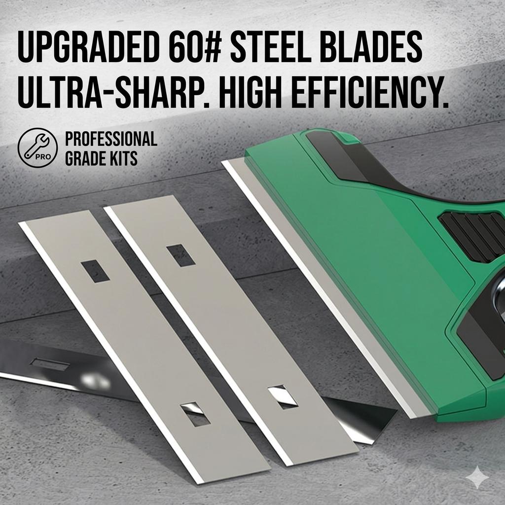 2 Pack Heavy Duty Cleaning Scraper Tool with Thickened Stainless Steel Blade, Professional Grout and Adhesive Remover for Tile, Glass, Floor, and Wall, Ergonomic Labor-Saving Paint Scraper with Extra Blades