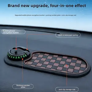 Multifunctional Car Phone Holder Anti-Slip Mat, Four-In-One Control Console Storage Pad, Parking Number Plate Ornament, Car Accessories