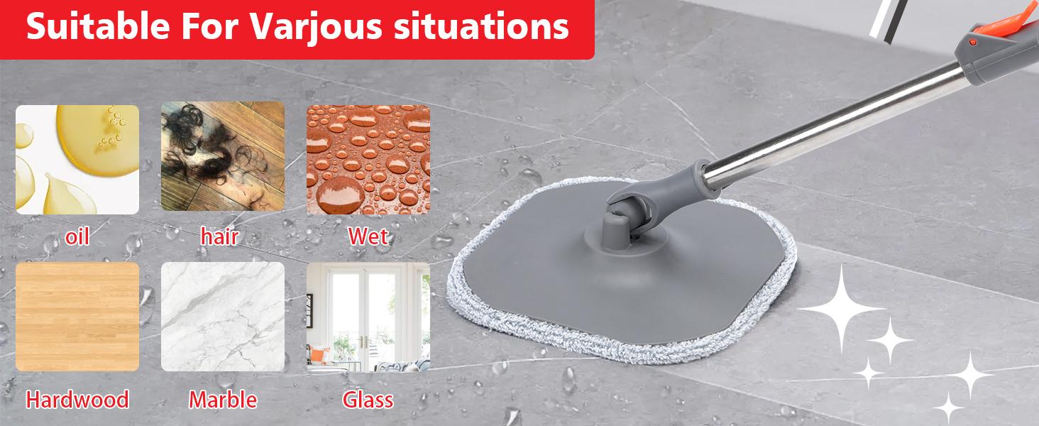 [2025 Upgraded] Spin Mop and Bucket System Set, Dirty & Clean Water Separation System, Adjustable 360° Rotating Mop-Head With Bucket & Mop Pad