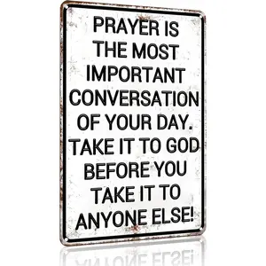 Christian Gifts for Men Women Prayer Is The Most Important Conversation of Your Day Vintage Tin Sign Religious Metal Wall Art for Home Church Prayer Room Office Chapel Decor 8x12 Inch