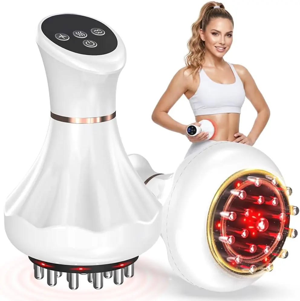 Wireless Electric Meridian Brush with Red Light Heating & Vibration, Portable Scraping Massager White Gift for Full Body
