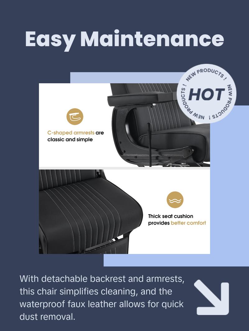 BarberPub Reclining Barber Chair, Hydraulic Styling Salon Chair for Hair Stylist 8334