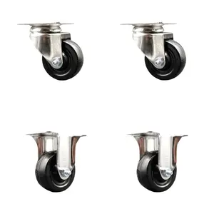 Service Caster SCC-SS31620S314-SRS-2-R-2 Soft Rubber Swivel Top Plate Caster with 3 in. Black Caster Wheels - 316 Stainless Steel Casters - Set of 4