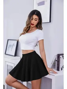 Women's Basic Mini Skirt, Casual Sporty Skirt, High Waist Elastic A-Line Skirt, Summer Solid Color Skirt, Valentine's Day Skirt, Tennis Skirt, Lightweight Athletic Skirts, 2026 Fashion