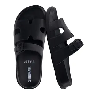 CUSHIONAIRE Orbit Waterproof EVA Womens Sandals -Comfortable Summer Slip On Slides for Women with Adjustable Buckle Strap, Black 11