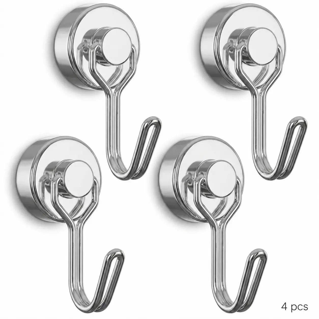 4-Pack Heavy-Duty Magnetic Hook Set, 360° Rotating Metal Kitchen Hangers, No-Drill Reusable Hooks for Refrigerator, Cabinets, Home Organization
