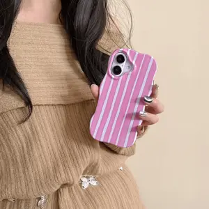 Stylish Minimalist Wavy Border Striped Phone Case for Iphone 12 13 14 15 16 Pro Max, Fully Protective And