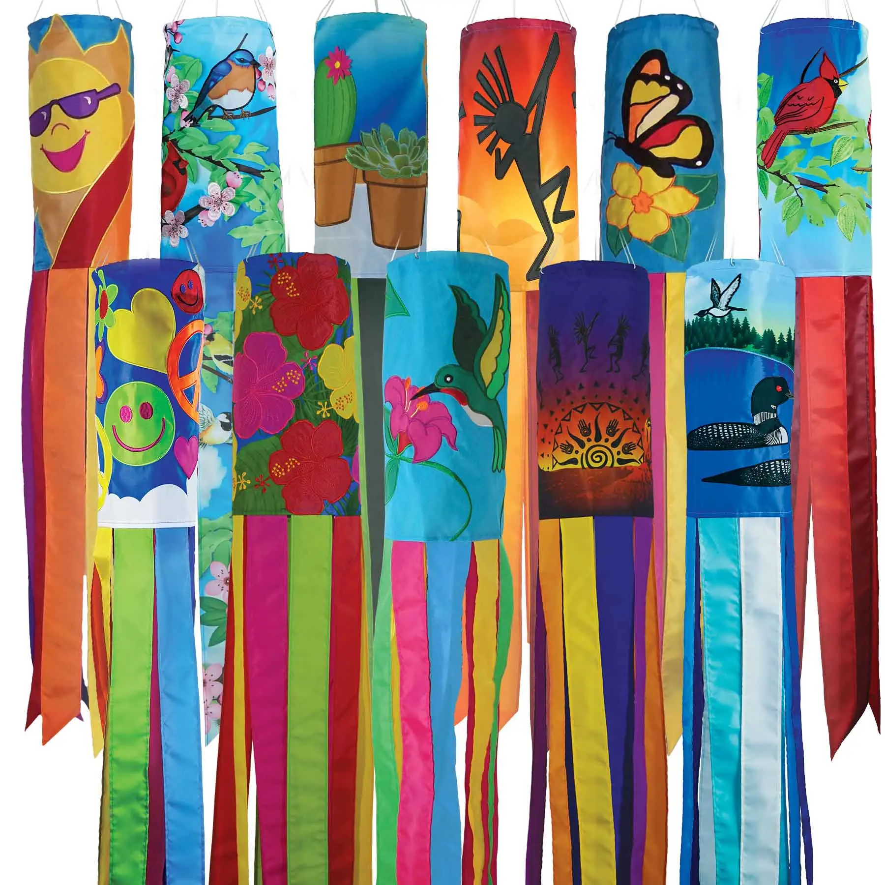 In the Breeze Garden Windsocks - Colorful Vibrant Traditional Windsocks with Sewn Edge Tails Fade Weather-Resistant 6x40 Inches
