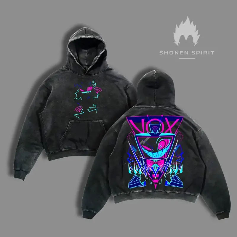 Vox Hazbin Hotel Washed Apparel, VVV Overlords Merch, T-Shirt And Hoodie, Vintage Washed Oversized Clothes, Season 2 Collection, Radio Vs TV Demon Fashio