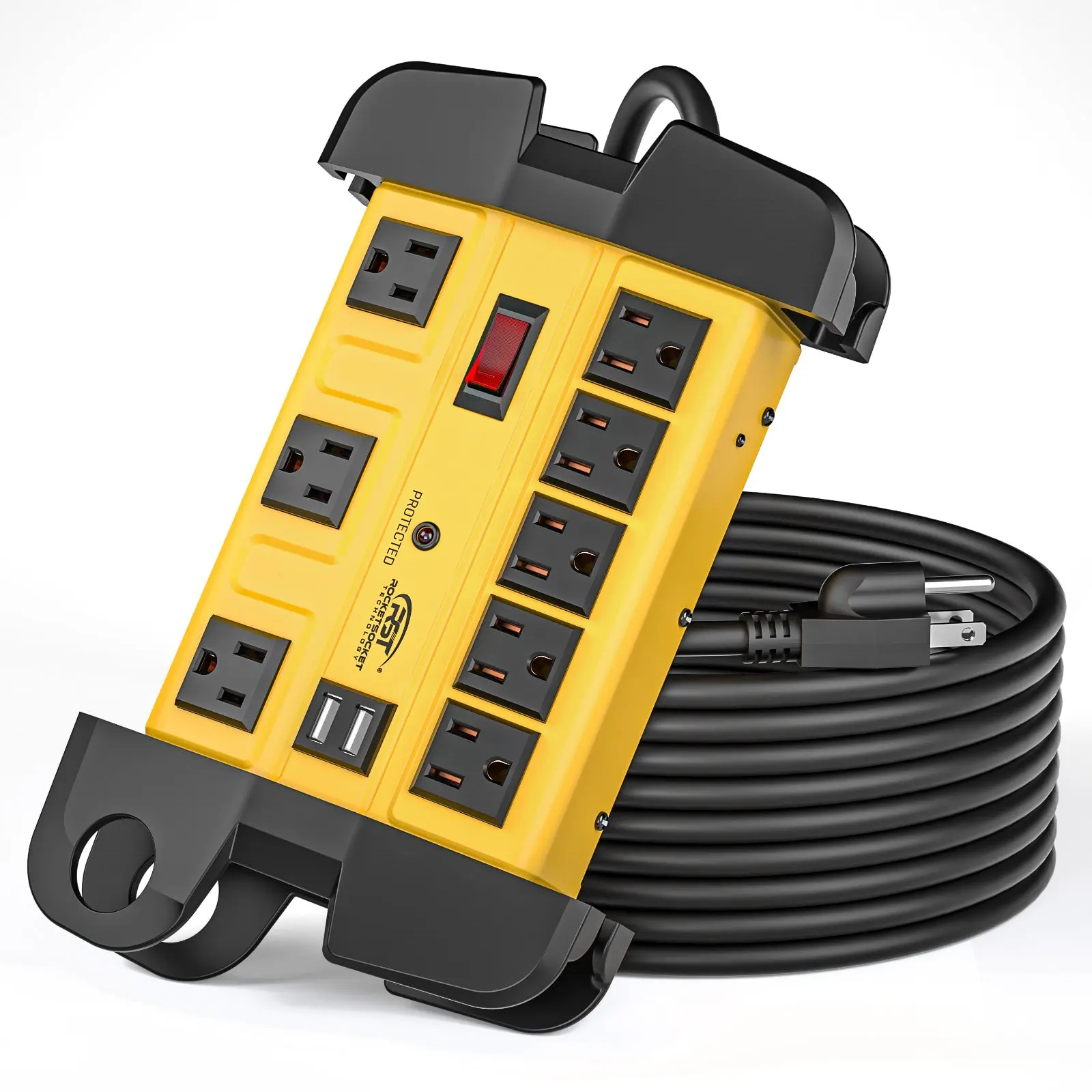 CRST Durable Metal Power Strip Wall Outlet Extender, Mountable Power Socket Expander with 8 Outlets & USB Ports Socket, Cord Wrapping Design, Optional 15FT or 6FT Cord for Device Protection & Electrical Accessories