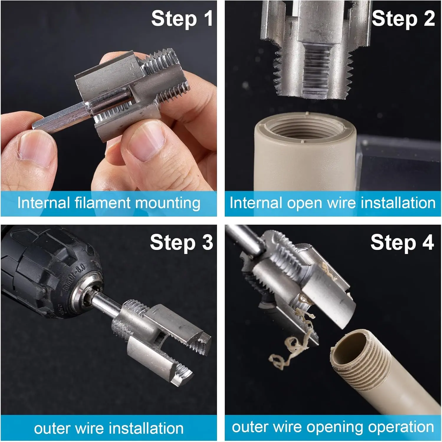1/2'' 3/4'' PVC Pipe Thread Cutting Tool Integrated Internal & External ...