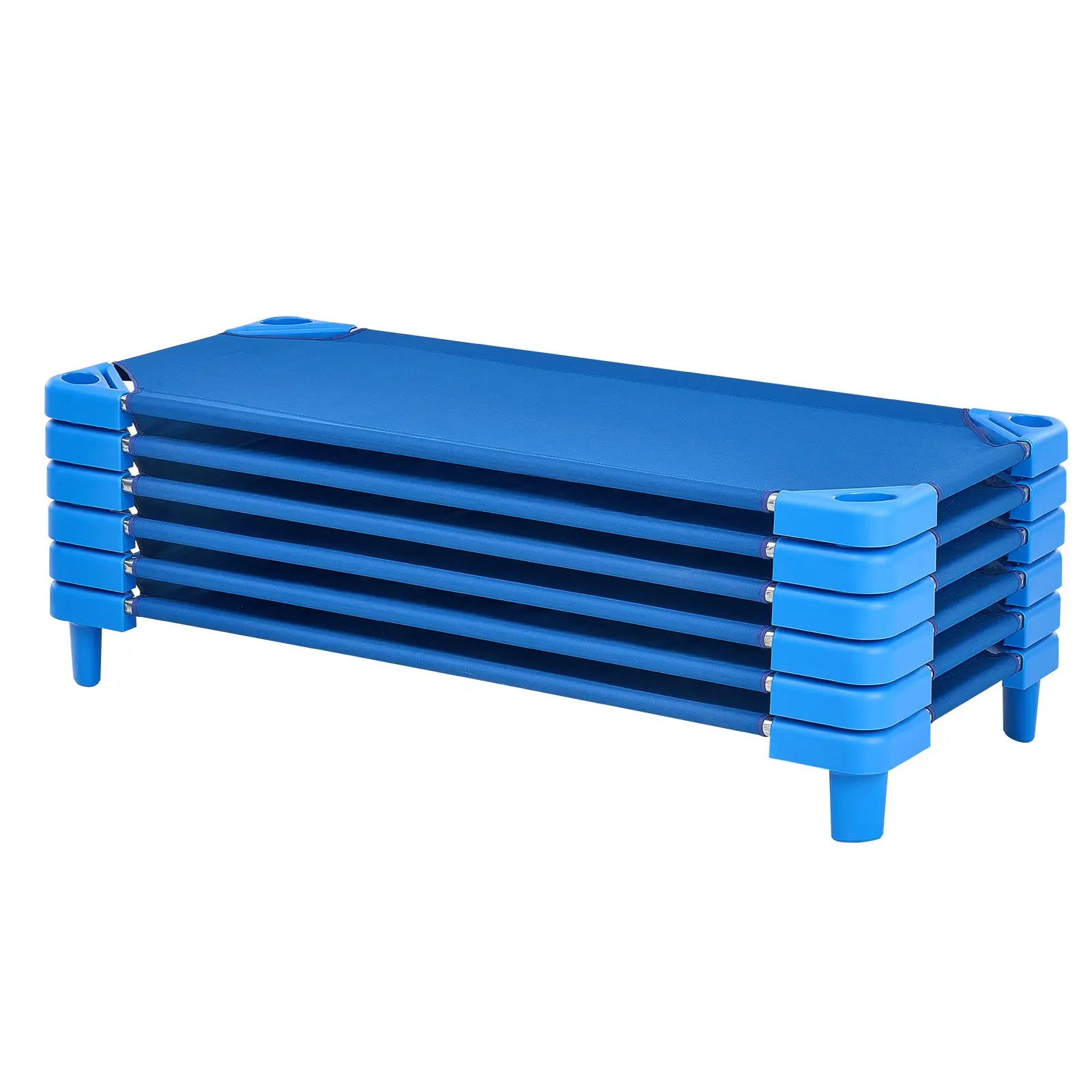 VEVOR Stackable Kiddie Cot, Pack of 6,  Portable Toddler Nap Cots, Standard Size 52" L x 23" W Daycare Cots for Kids, Preschool Classroom Daycare Beds for Sleeping, Resting, Naptime, BlueSummervibes