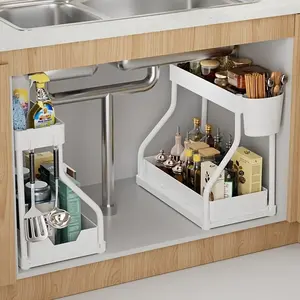 Under Sink Organizer 2-Tier Sliding Pull-Out Storage Basket, Sturdy Frame, Space-Saving for Kitchen Bathroom Laundry