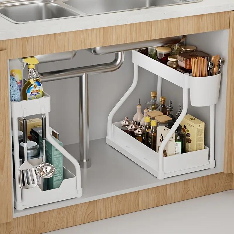 Under Sink Organizer 2-Tier Sliding Pull-Out Storage Basket, Sturdy Frame, Space-Saving for Kitchen Bathroom Laundry