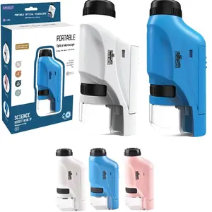 Kids Pocket Mini Portable Microscope 60x-120x LED Lighted Handheld Microscope Student Science Experiment Equipment Set Gift