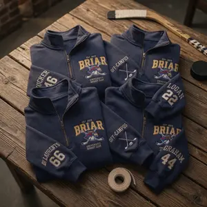 Embroidered Briar University Quarter Zip, Off Campus Series Bookish Merch, Custom Character Sleeve Sweater, Hockey Romance BookTok Pullover