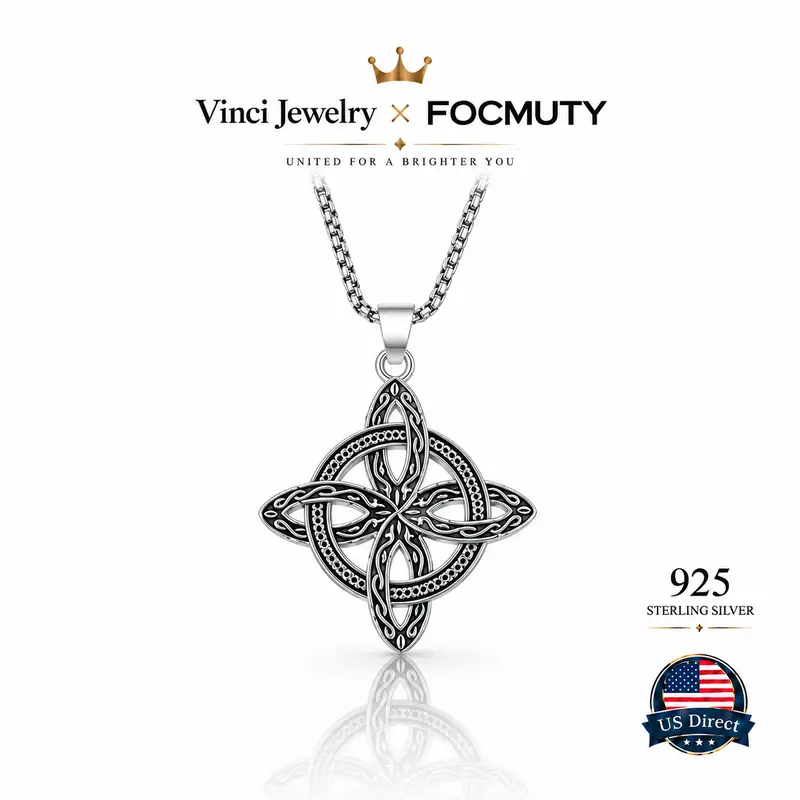 FOCMUTY Sterling Silver Celtic Knot Necklace Witch Knot Design Necklace, Collar Encantado Nudo De Bruja En Plata, Witchcraft Jewelry from WitchTok, Hecate Devotion Jewelry, Hypoallergenic Stainless Steel Chain, Vintage Triquetra Protection Amulet