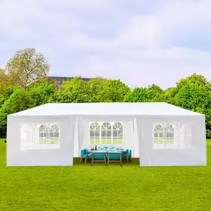 Universal 10/20/30 Feet Party Tent Wedding Patio Gazebo Outdoor Carport Canopy Sunshade with/without Side Detachable Walls, Party Wedding BBQ Event Tent (White, 10x30 Feet)