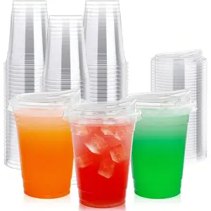 [20-40 PACK] 16 oz Clear Plastic Cups With Strawless Sip Lids, Disposable Plastic Cups With Sip Through Lids for Ice Coffee, Smoothie, Slurpee, or Any Cold Drinks