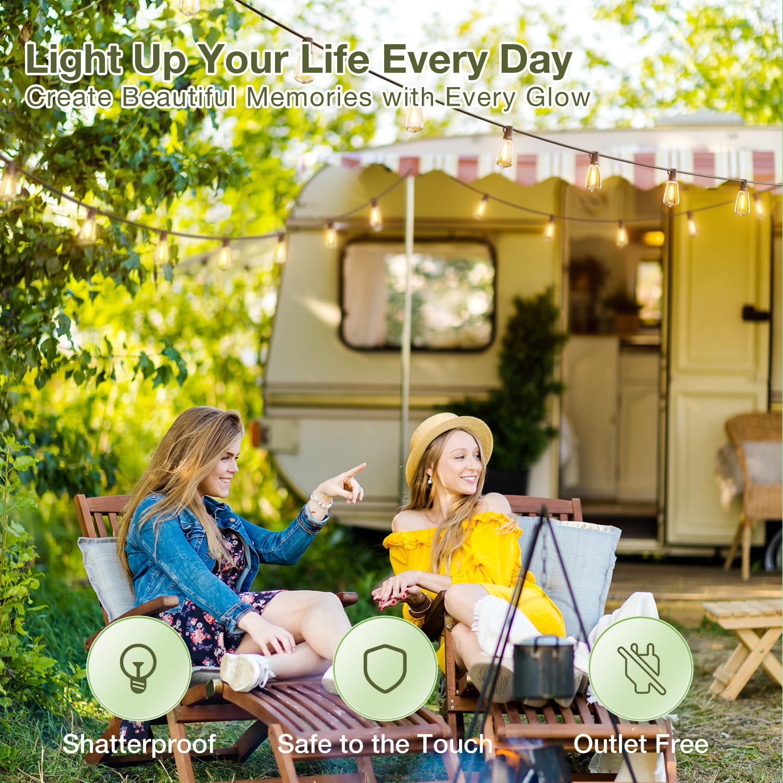 200/150/100/50ft Solar LED String Lights Waterproof - ST38 Shatterproof Edison Bulbs, Dimmable, Dusk to Dawn, 4400mAh Solar Powered Indoor/Outdoor Lighting for Garden, Porch, Patio, Balcony, Camping, Backyard, Party & Holiday