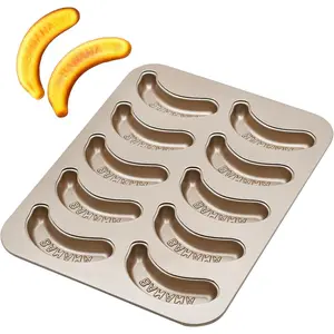 10 Cavity Banana Shape Cake Pan, Carbon Steel Banana Baking Pan Non-Stick Banana Cake Mold Set Funny Fruit Shape Baking Mold Dessert DIY Decoration for Kitchen and Bakery