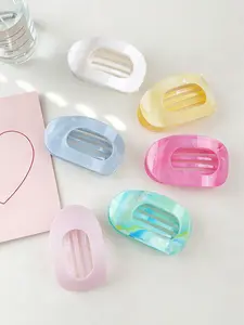 6pcs Sweet Marble Pattern Oval Duckbill Hair Clips, Flat Round Hair Claws, Multi-Use Hair Accessories for Daily and Beach Vacation