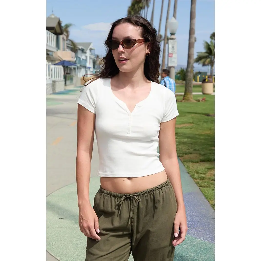 John Galt Women's White Zelly Short Sleeve Top