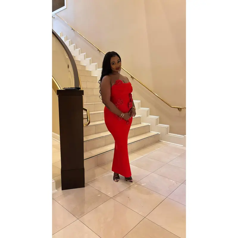 open lace back dress Fitzi Red Sparkly Strapless Maxi Dress W/ Slit main image 0
