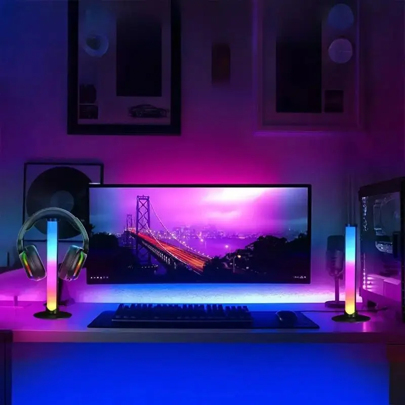 RGB LED Light with Gaming Headset Stand, Adjustable RGB Lighting, USB Powered Ambient Light, Desktop Decoration Ambient Light for Home Office, Led Lighted