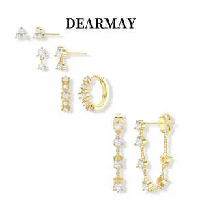 Dearmay 4 Pcs Gold Earrings for Women Earring Stacks Cubic Zirconia Hypoallergenic Cartilage Dainty Gold Hoop Earrings Sets Stud Earring Sets for Multiple Piercing Jewelry Best Gift For Mother' s Day