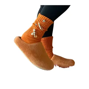 FURRY-10 Orange Faux Fur Slip-On Clog